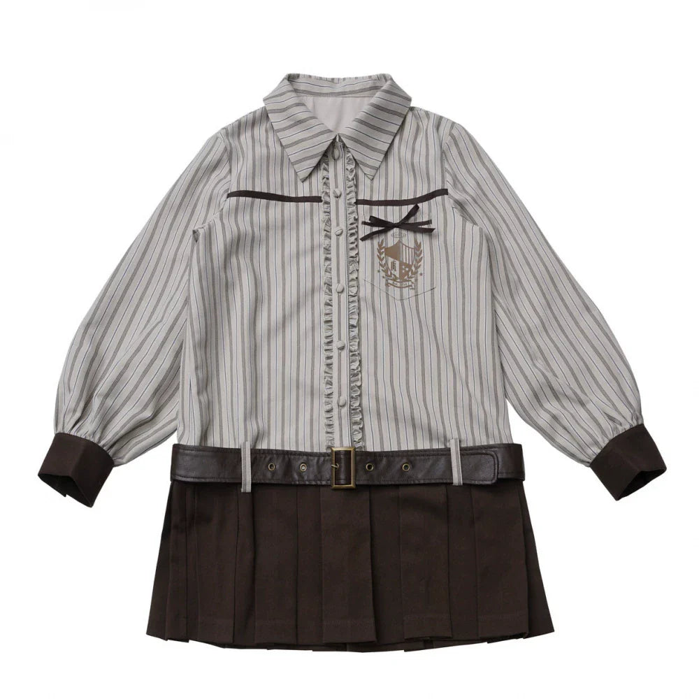 Striped Shirt Dress + Shirt + Cargo Pants + Tie