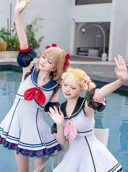 Marine Sailor Lolita Ruffled Dress Swimsuit