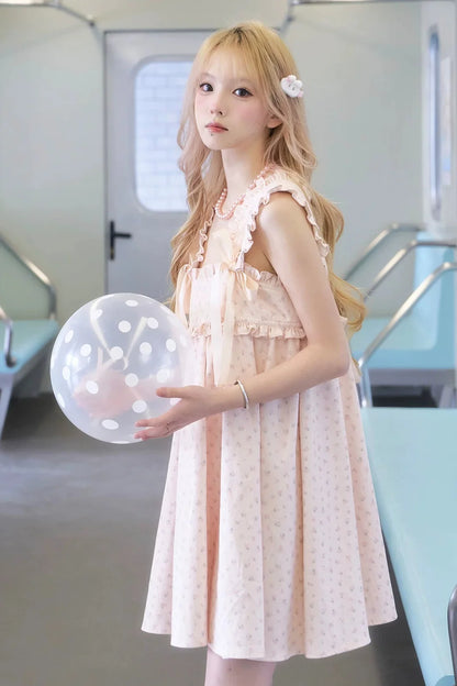 Tender Pink Sleeveless Ribbon Dress