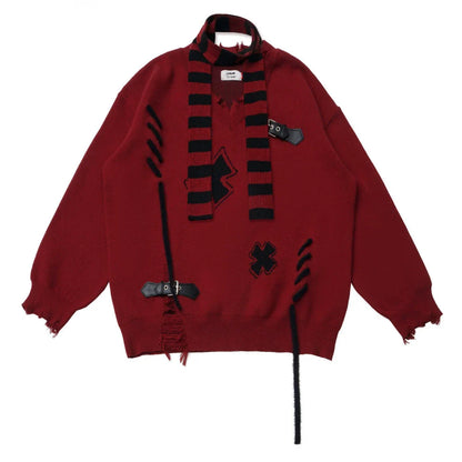 Leather Buckle Sweater + Scarf