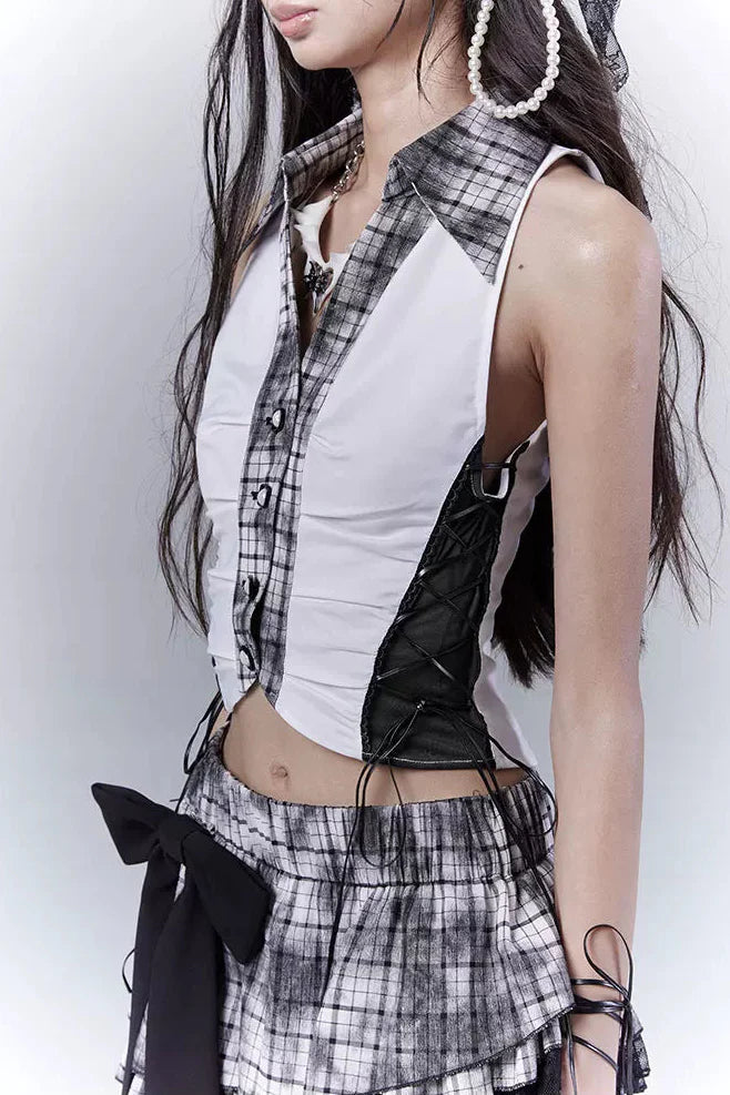 Y2k Dark Patchwork Vest Top