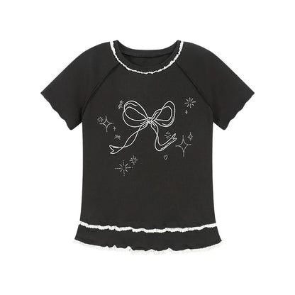 Ribbon Bijou Raglan Ruffle Top