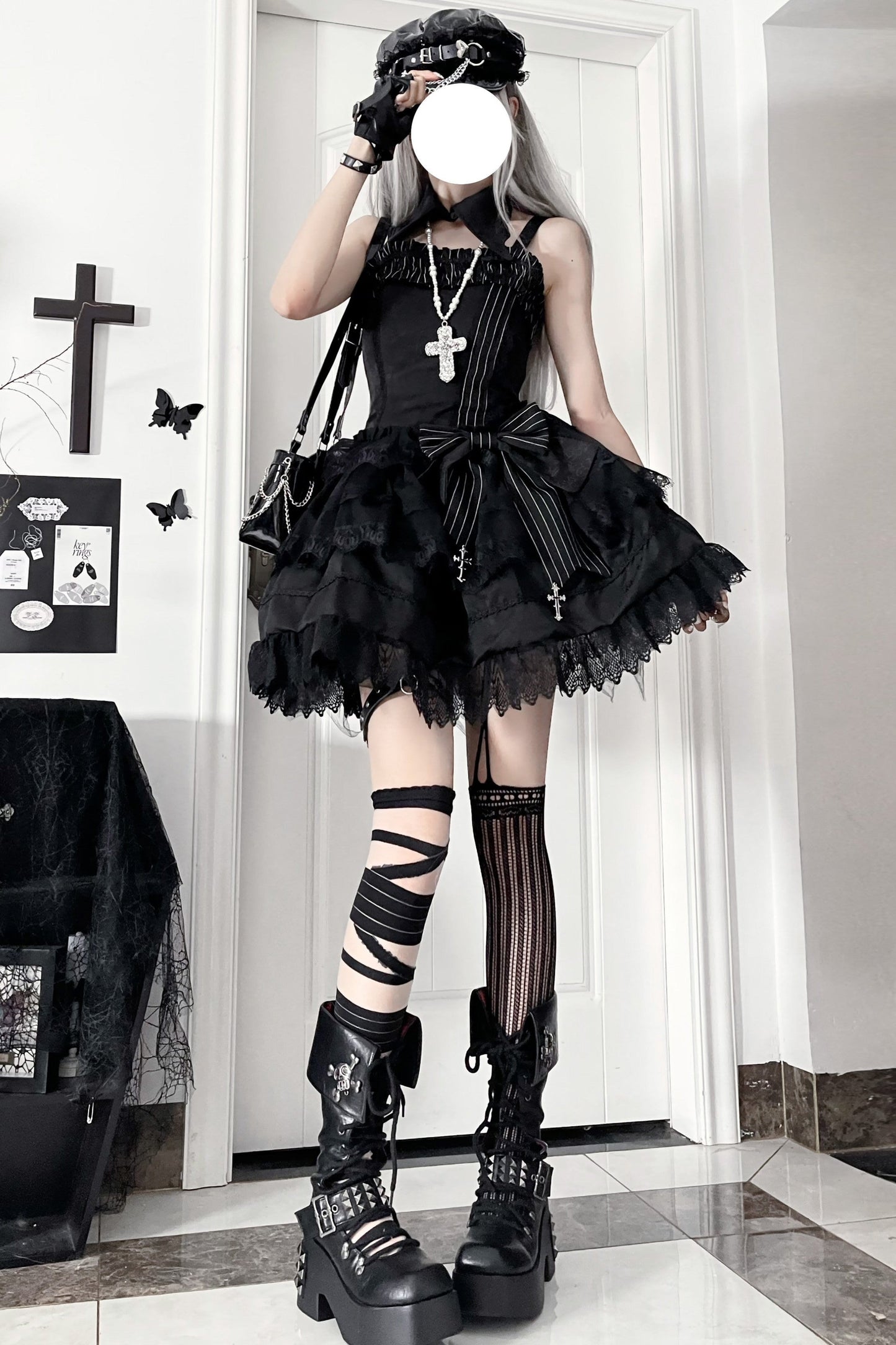 Dark Gothic Striped Slim Dress