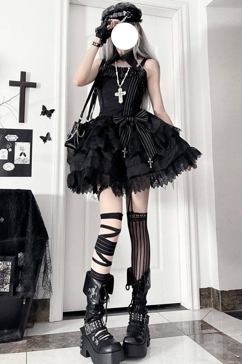 Dark Gothic Striped Slim Dress