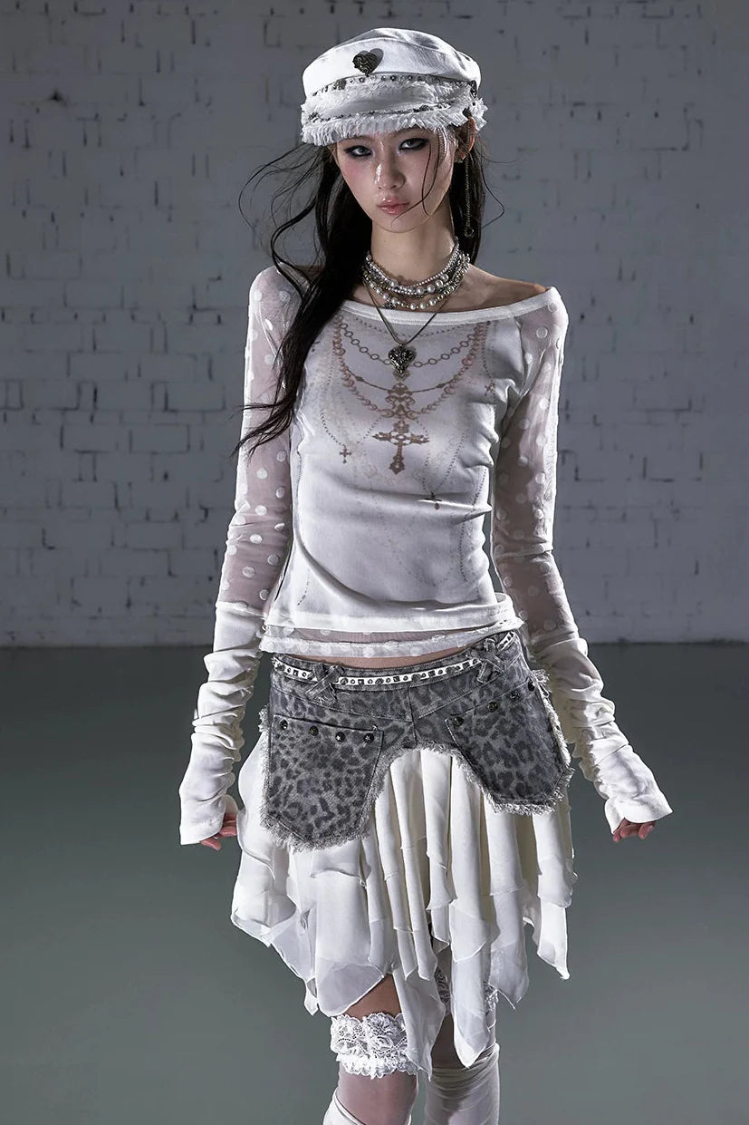 Baroque Flocked Sheer Top