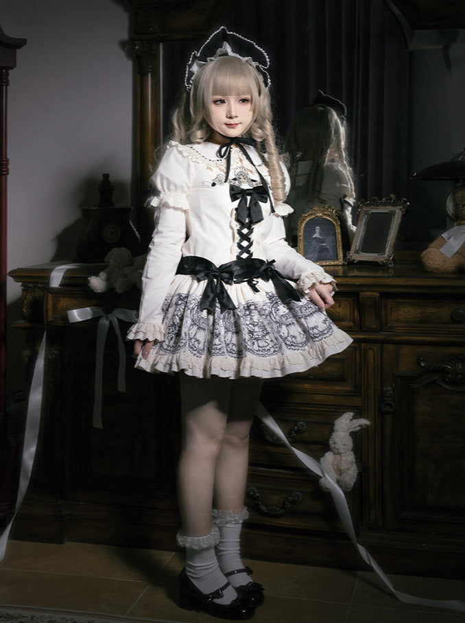 Night of Dolls Print Embroidery Dress Set