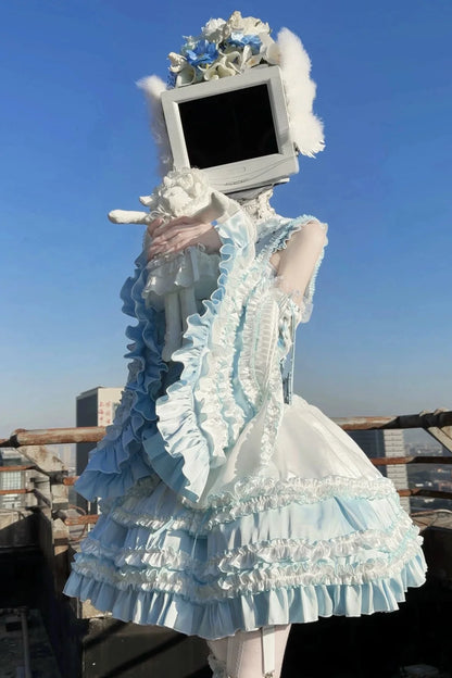 Aqua Angel Line Top + Skirt + Shirt Collar + Sleeve + Hat + Clips
