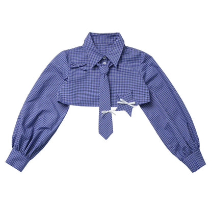 Plaid Tie Blouse Ursus Camisole + Skirt + Short Top