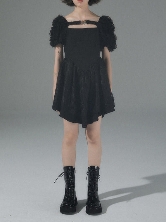 Pure Desire Metal Heart Volume Puff Sleeve Dress