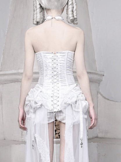 Sleeping Alice White Gothic Dark Fishbone Strap Corset Bustier [pre-order]