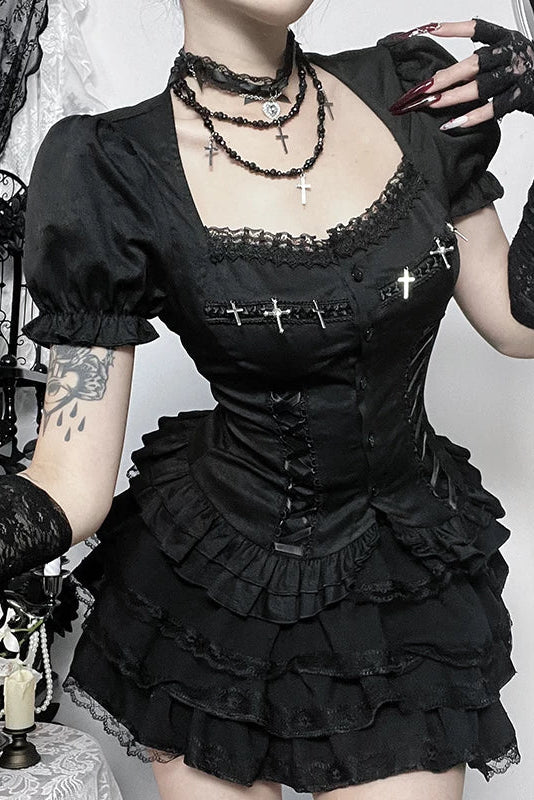 Dark Style Gothic Puff Sleeve Top