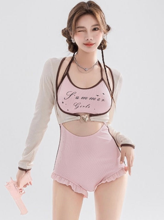 Retro Sweet Two Piece Overall Swimsuit