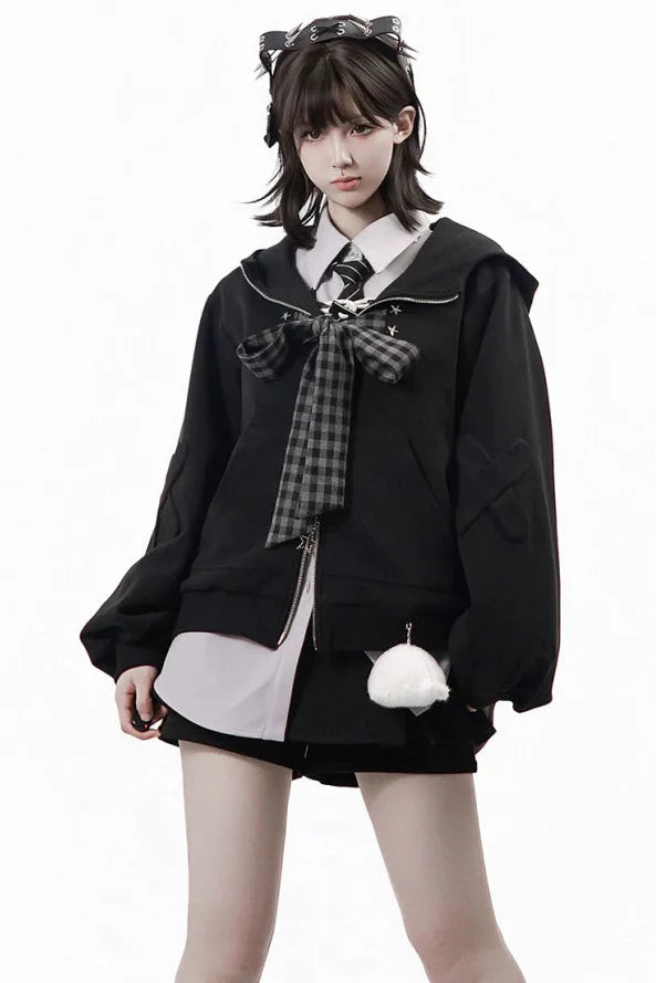 Nautical Log Hooded Jacket + Loose Shirt + Pants + Culottes + Tie + Leg Warmers
