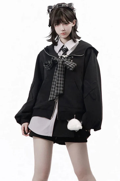 Nautical Log Hooded Jacket + Loose Shirt + Pants + Culottes + Tie + Leg Warmers
