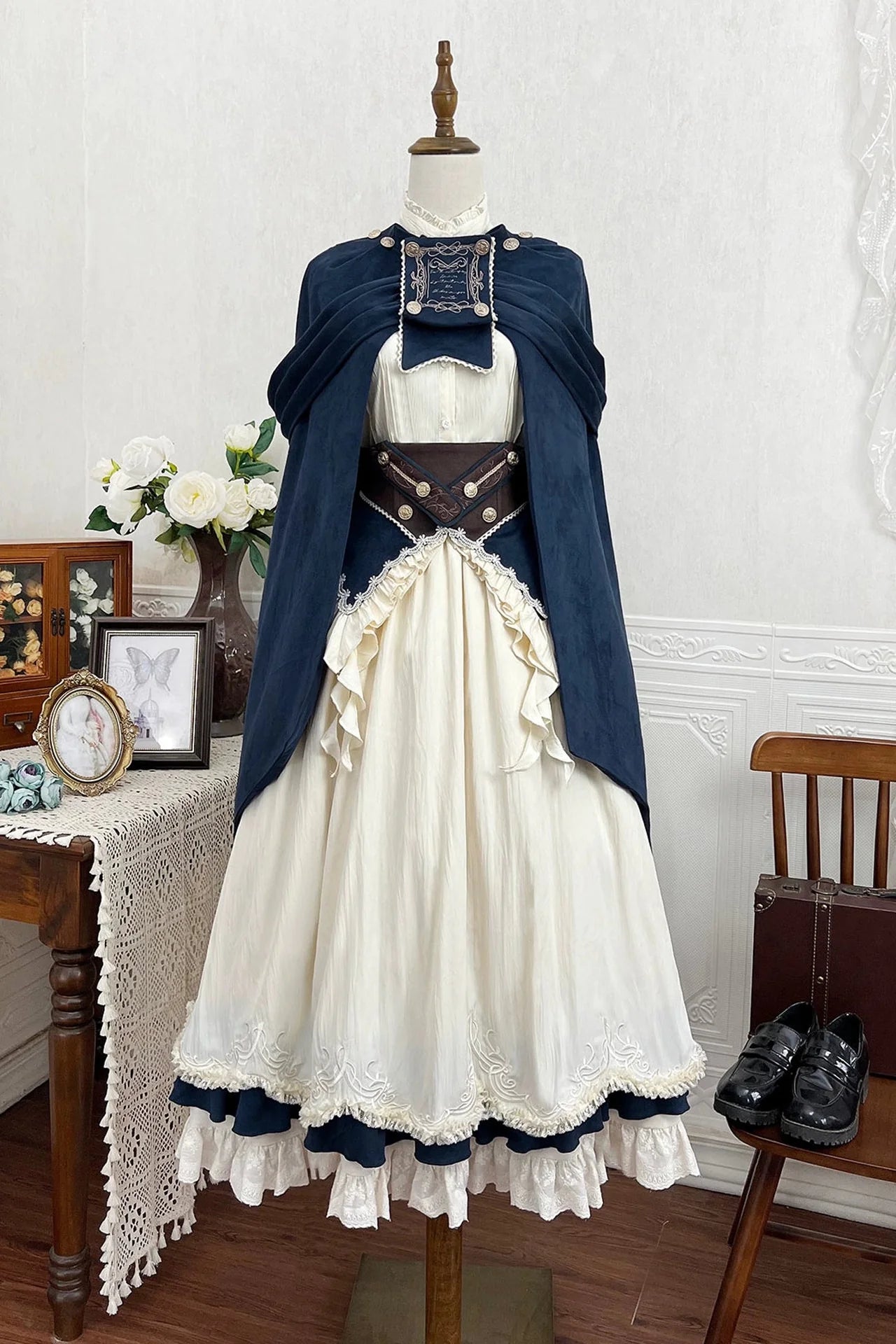 Girl Mid-century Shirt + Skirt + Belt + Cape