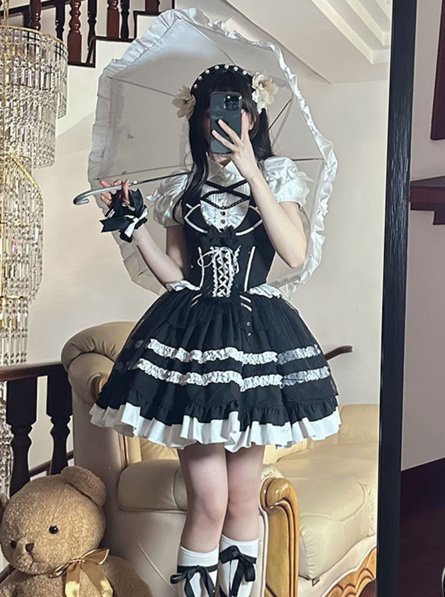 White Black Magic Antique Doll Dress
