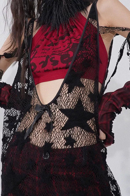 Sheer Star Mesh Asymmetrical Top
