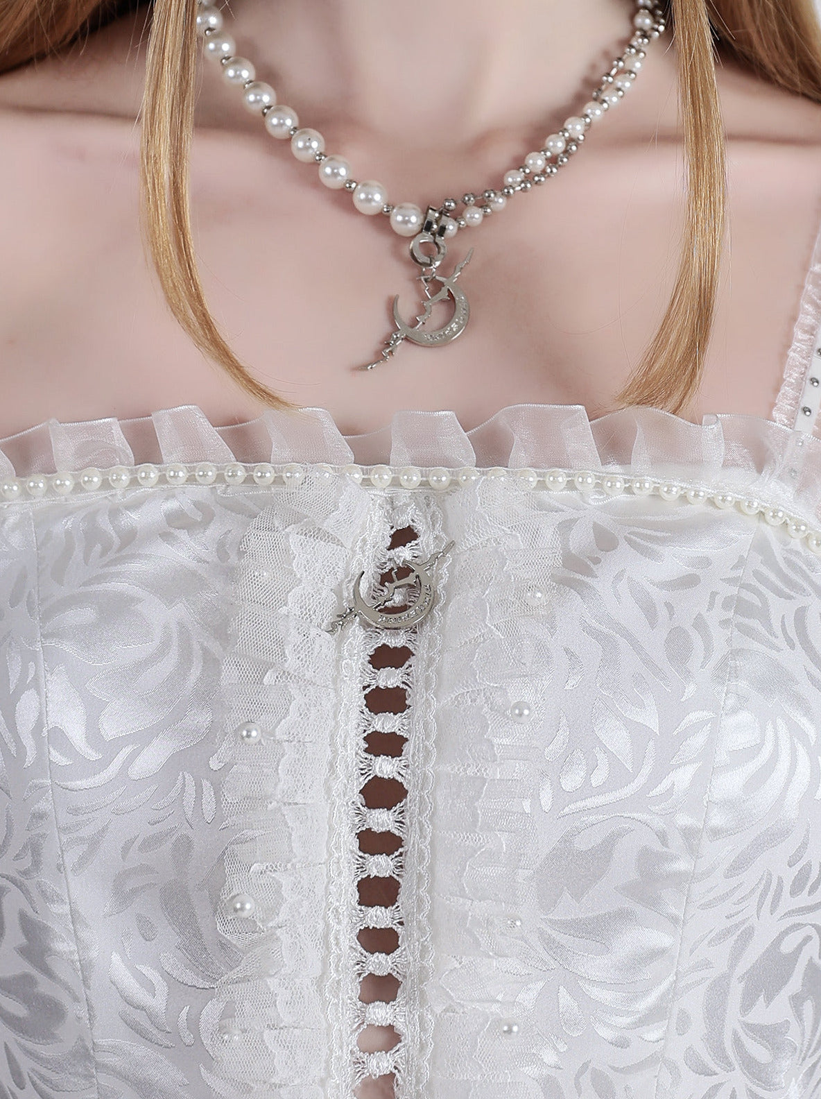 Electric Moon Fairy Pearl Lace Jacquard Asymmetrical Dress