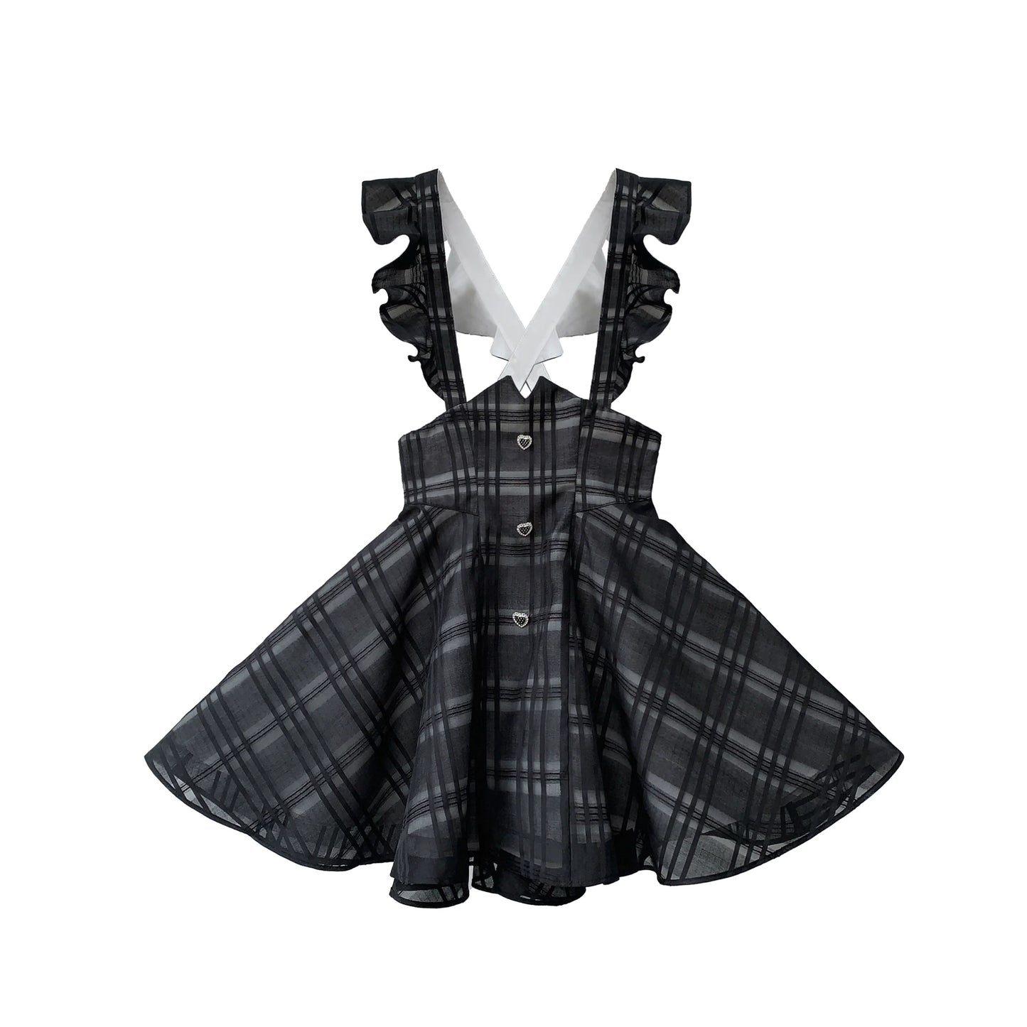 Ruffle Plaid Short Suspender Skirt + Shirt + Ribbon