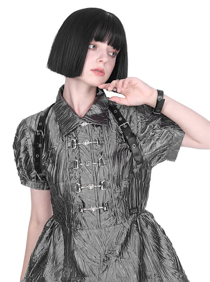 Dark Punk Metallic Puff Sleeve Chinese-style Dress