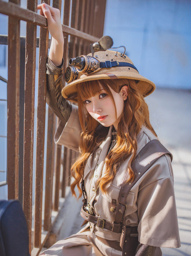 Steampunk Explorer Straw Helmet Retro Sun Visor Adventure Cap