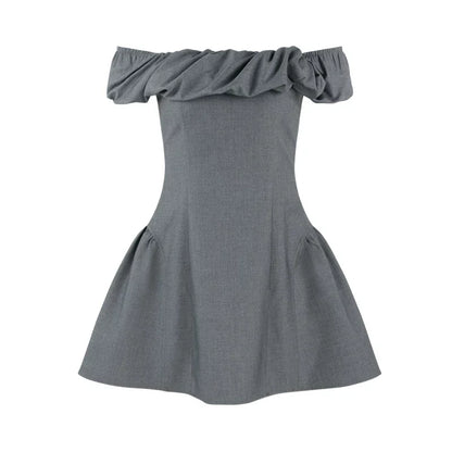 French Gray Off-shoulder Dress