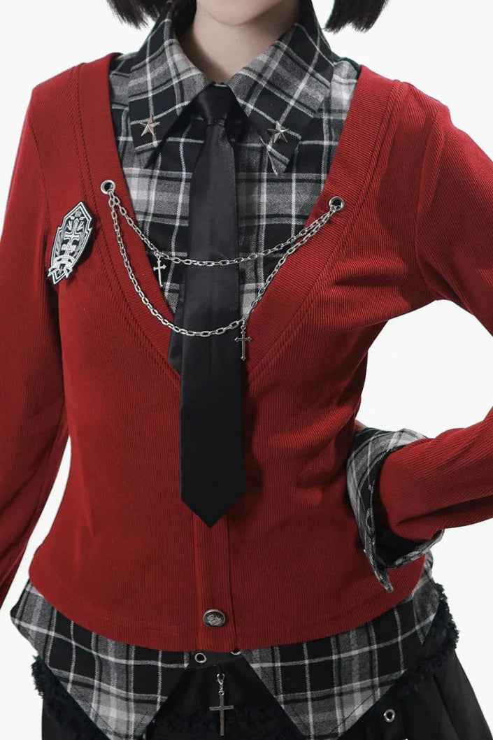 Checkered Top + Skirt + Tie