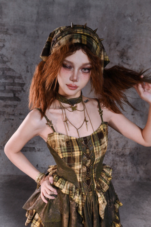 [pre-order] Y2k Plaid Retro Suspender Dress