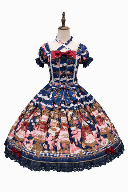 [pre-order Deadline: April 26] Retro Romance Sweet Lolita Ribbon Cake Print Halter Neck Dress