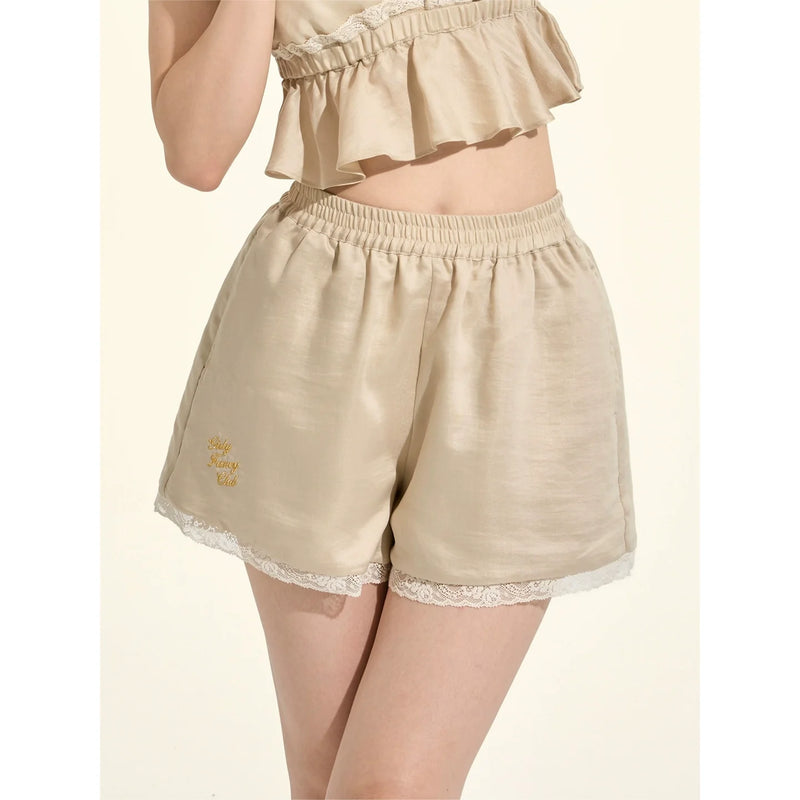 Pastille Style Khaki Lace Camisole + Shirt + Shorts