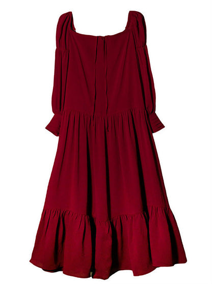French Puff Strap Sleeve Tiered Ribbon Dress