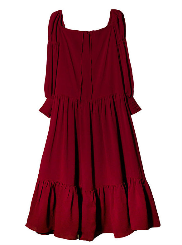 French Puff Strap Sleeve Tiered Ribbon Dress