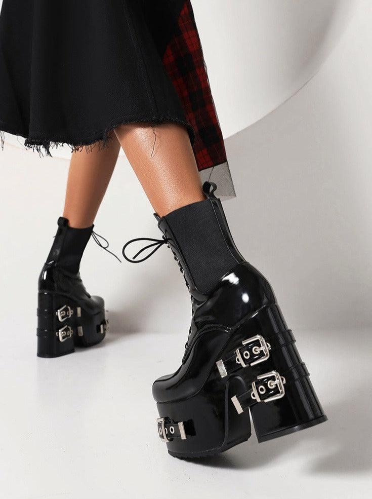 Punk Metal Belt Buckle Elastic Gothic Short Boots