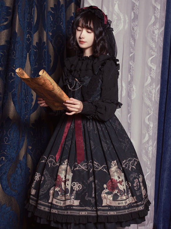 Print Rose Bird Art Design Dress