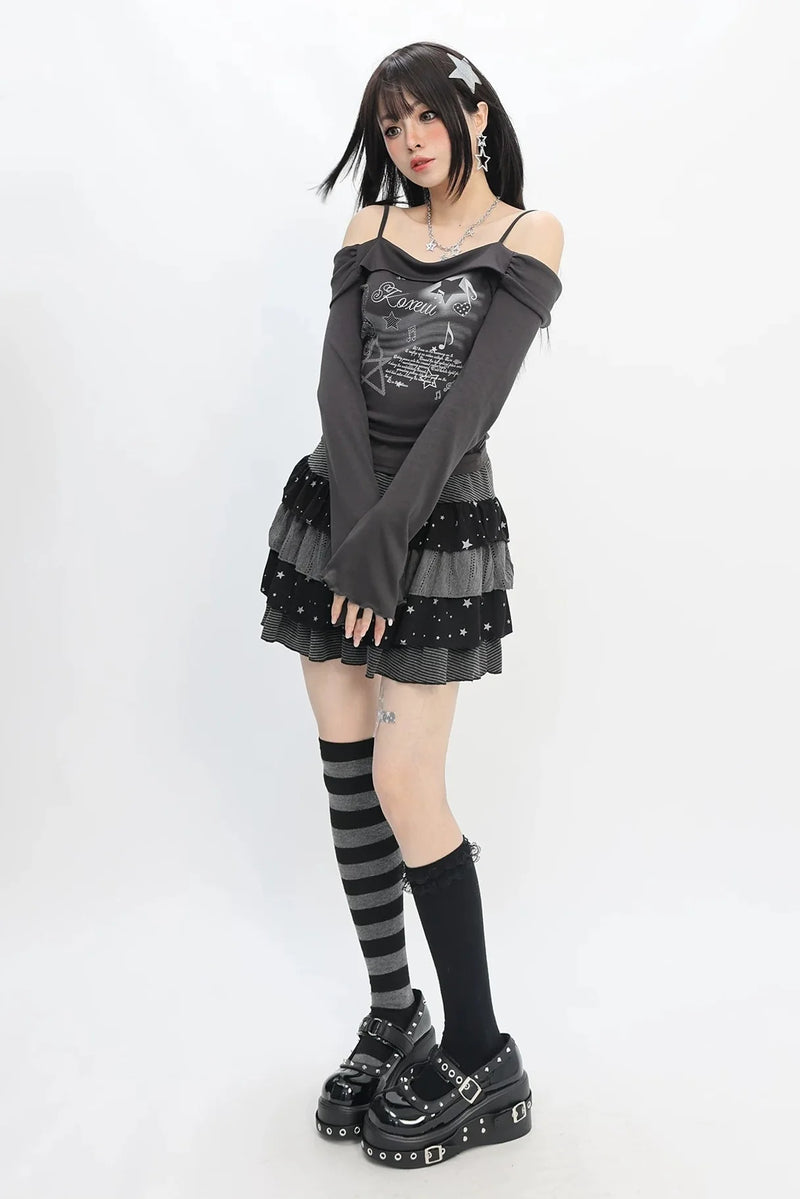 Dark Off-shoulder Slim Top