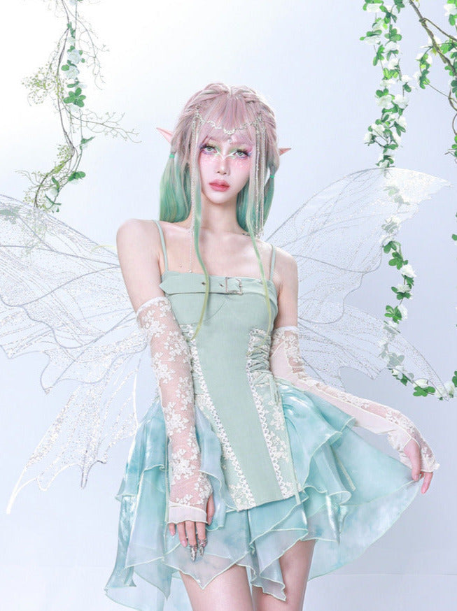Fairy Fragrance Turquoise Green Tiered Suspender Dress