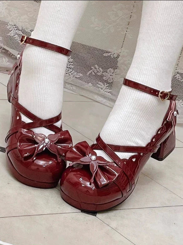 Lolita Sweet Mid-heel Round Toe Ribbon Shoes