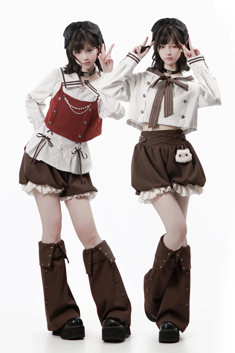 Hooded Top + Shirt + Skirt + Leg Warmers + Vest
