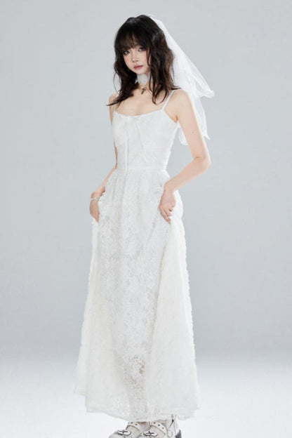 White Lace Suspender Dress