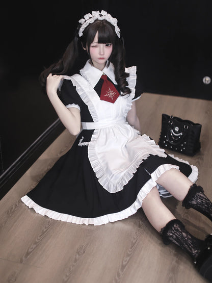 [pre-order Deadline: April 29] Black X White Gothic Lace Red Tie Collar Lolita Dress Type A/b