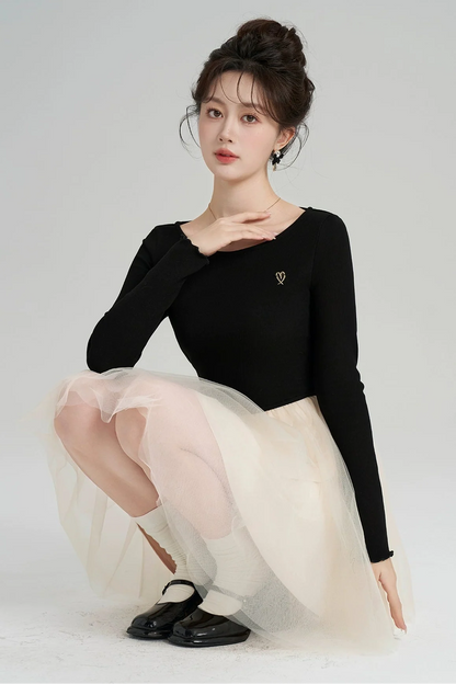 Patchwork Mesh French Dress