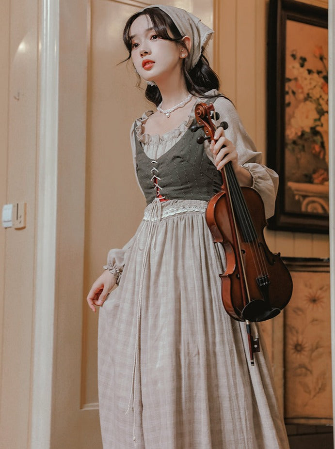 Nordic Pastoral Vest Linen Dress