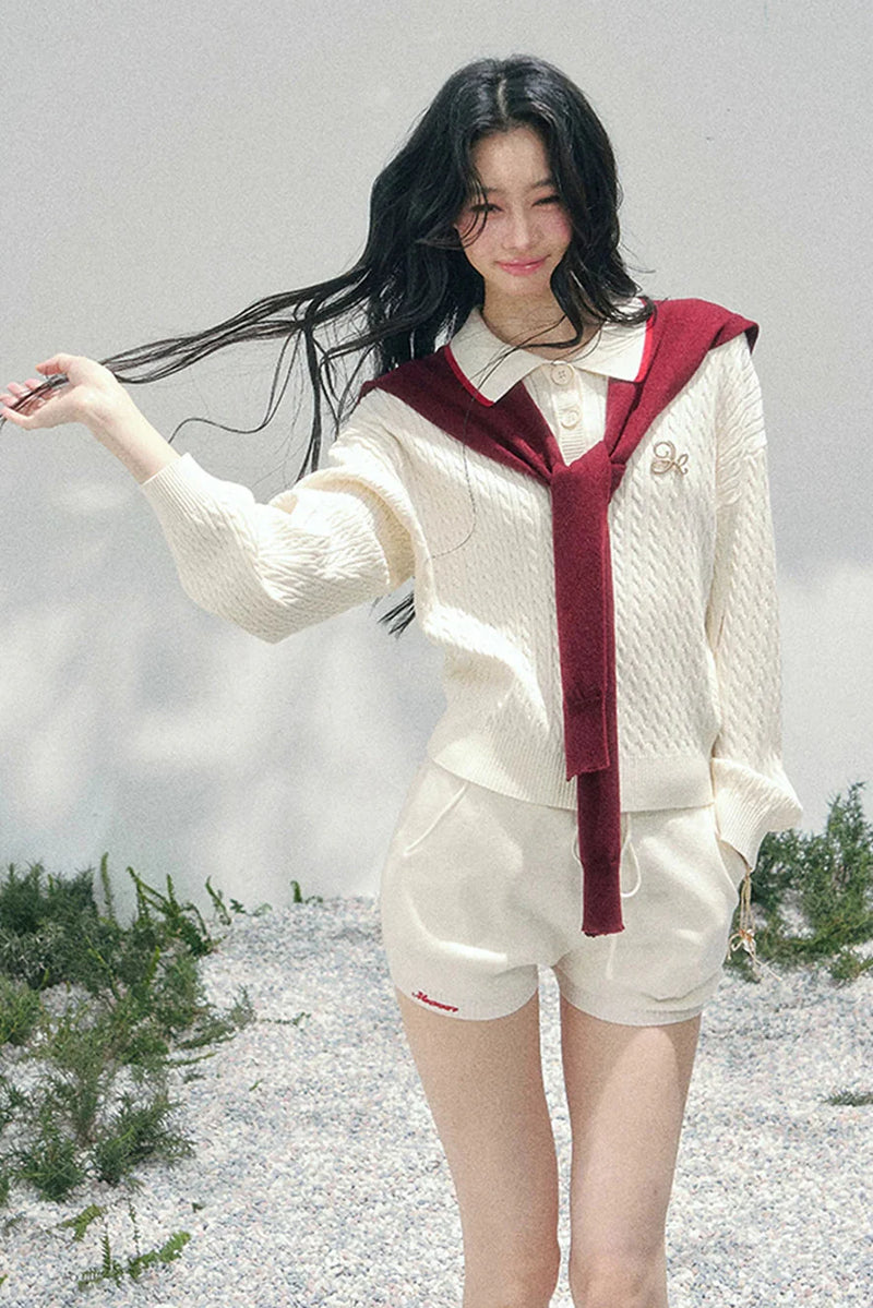 Loose Preppy Sweater + Shorts + Shawl
