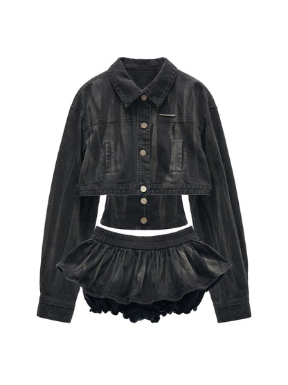 Retro Denim Skirt + Jacket + Top