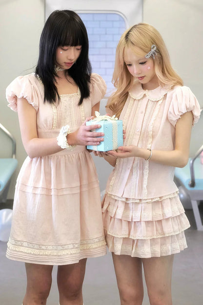 Peach Lace Doll Shirt + Tiered Skirt