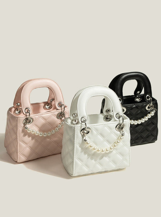 Pearl Strap Quilting Shoulder Bag