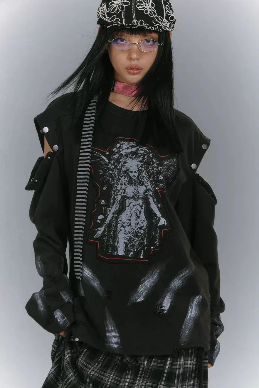 Cut Arm Design Loose Mode Tops