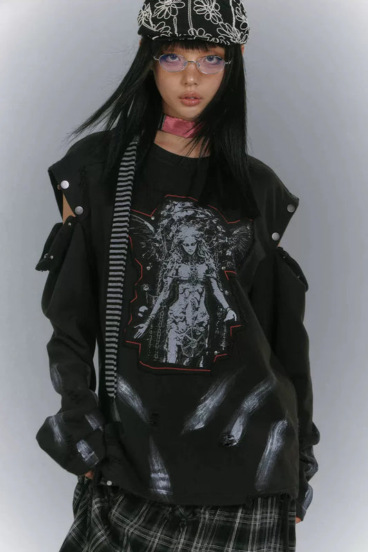 Cut Arm Design Loose Mode Tops