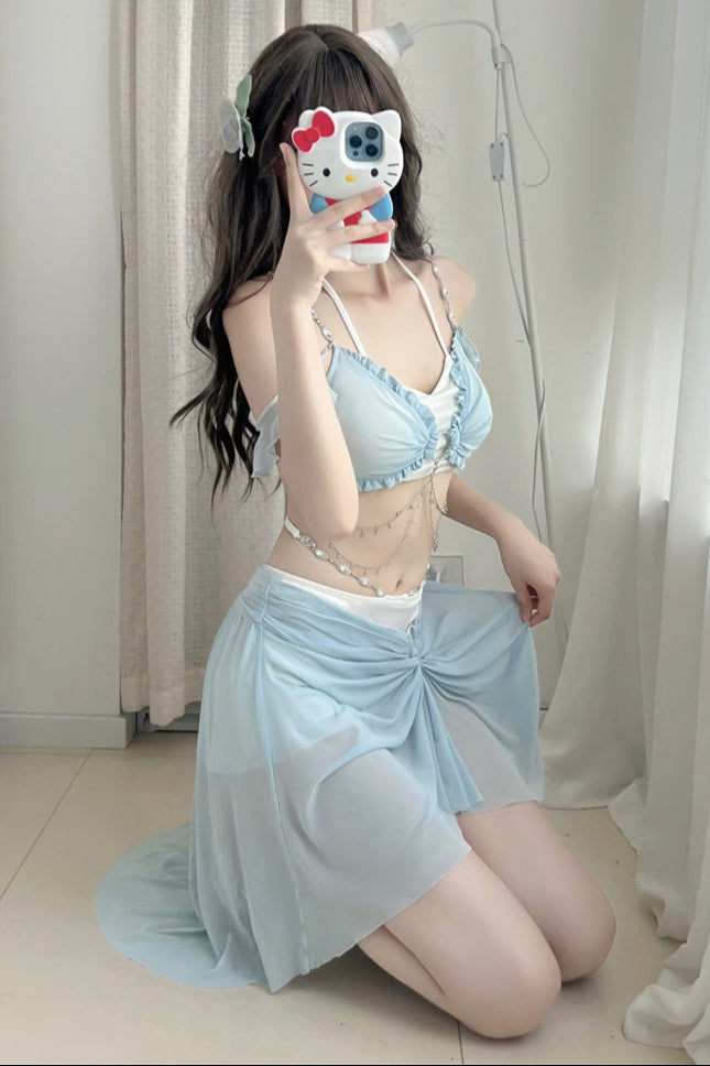 Light Blue Split Mermaid Swimsuit Set