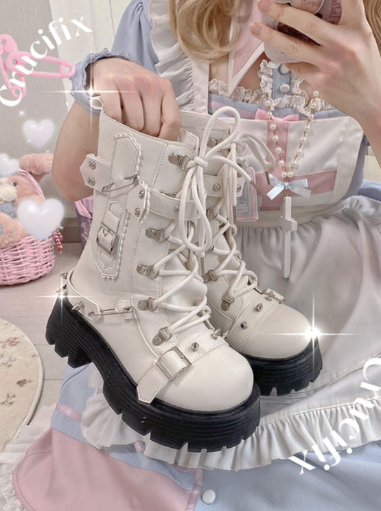 Cool Punk Studs Metal Strap Lolita Boots